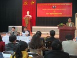 Đồng chí Nguyễn Thế Lập - Tỉnh ủy viên, Bí thư Đảng đoàn, Chủ tịch LĐLĐ tỉnh phát biểu tại Hội nghị